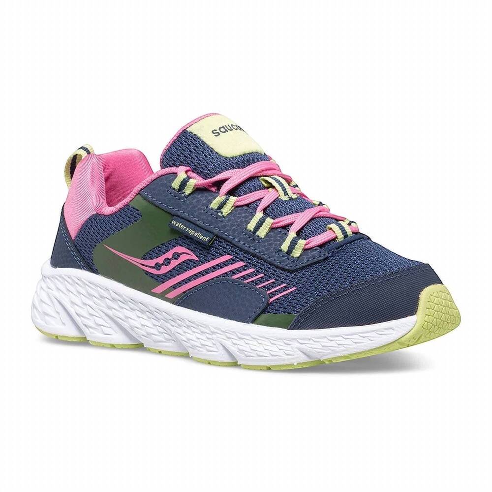 NEW SAUCONY youth wind shield athletic running shoe in navy/green/pink